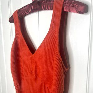 INC International Concept Ribbed Knit V-neck Orange Tanktop
